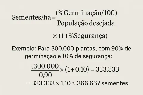 duas fórmulas matemáticas sobre um fundo branco, destinadas ao cálculo da quantidade de sementes necessárias p