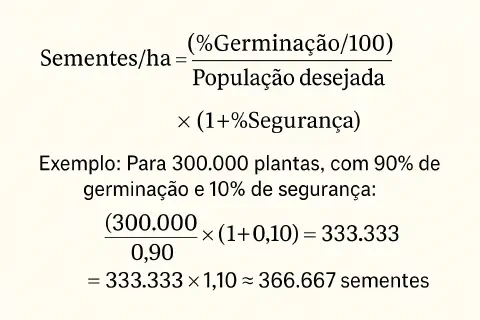 uma fórmula matemática e um exemplo prático para o cálculo da quantidade de sementes necessárias por hectare (