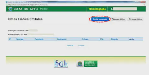 uma captura de tela do portal da Secretaria de Estado de Fazenda do Mato Grosso do Sul (SEFAZ-MS), especificam
