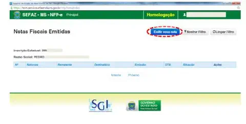 uma captura de tela do portal da Secretaria de Estado de Fazenda do Mato Grosso do Sul (SEFAZ-MS), especificam