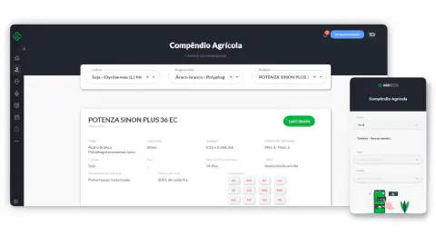 a interface do 'Compêndio Agrícola', uma ferramenta digital do software Aegro, apresentada tanto em sua versão