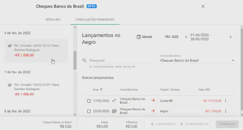 Tela que mostra importação de histórico financeiro com Aegro