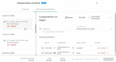 Tela que mostra importação de histórico financeiro com Aegro