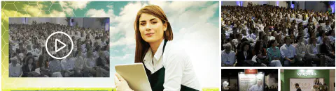 montagem que retrata um evento de grande porte no setor do agronegócio, com foco na participação feminina e na