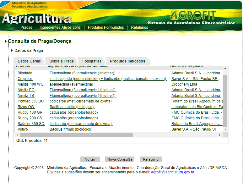 Consulta de Agrotóxicos no Sistema AGROFIT do MAPA uma captura de tela da interface do sistema AGROFIT, a plataforma oficial do Ministério da Agricultura, Pecuár