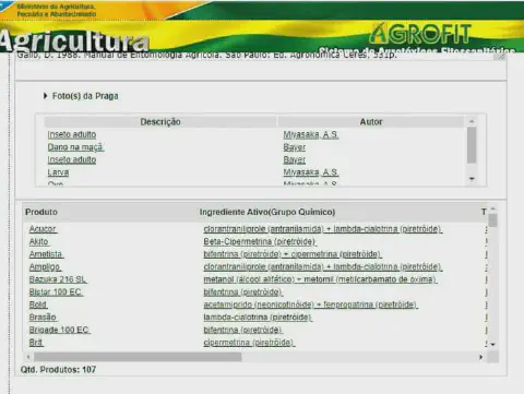uma captura de tela do sistema AGROFIT, a plataforma oficial de consulta de agrotóxicos e afins do Ministério