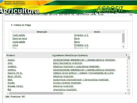 uma captura de tela do sistema AGROFIT, a plataforma oficial de consulta de agrotóxicos e afins do Ministério