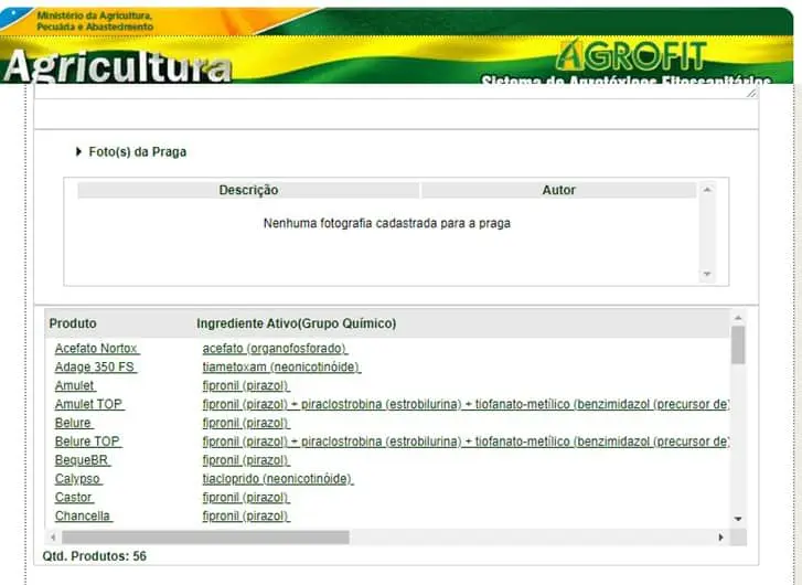 Consulta de Defensivos Agrícolas no Sistema AGROFIT do MAPA uma captura de tela do sistema AGROFIT, a plataforma oficial de consulta de agrotóxicos e afins do Ministério