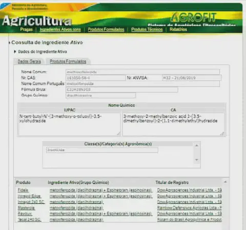 uma captura de tela do sistema AGROFIT, a plataforma oficial do Ministério da Agricultura, Pecuária e Abasteci