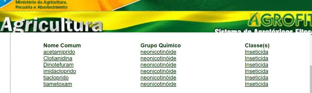 uma captura de tela do sistema AGROFIT, a plataforma oficial de consulta de agrotóxicos e afins do Ministério