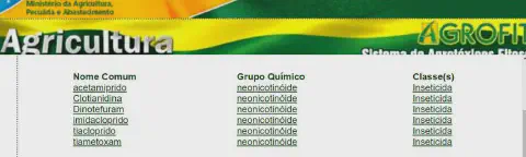 uma captura de tela do sistema AGROFIT, a plataforma oficial de consulta de agrotóxicos e afins do Ministério