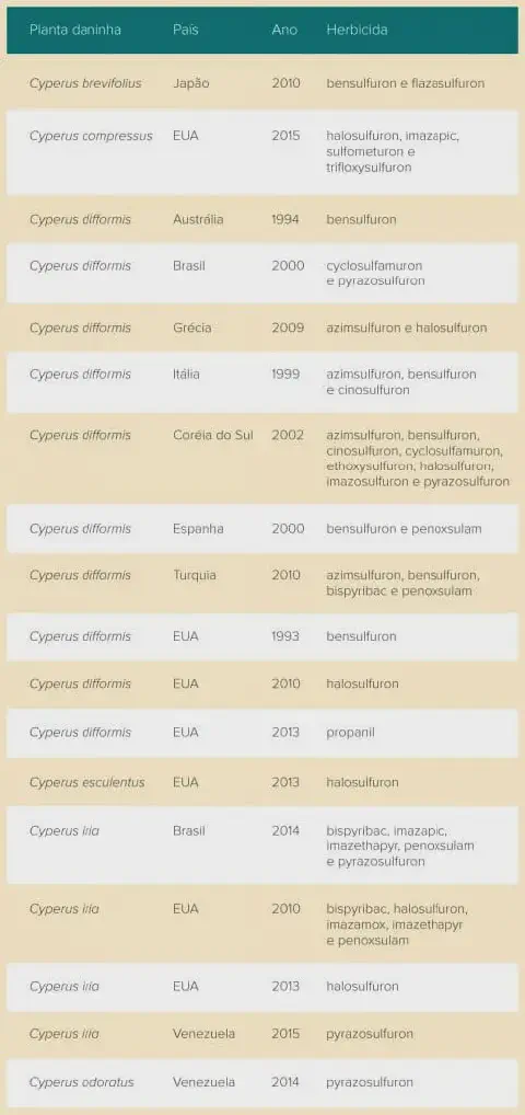 uma tabela informativa com um design limpo e organizado, apresentando dados sobre o controle de plantas daninh