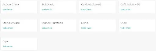 Interface Aegro exibindo cotações de commodities agrícolas