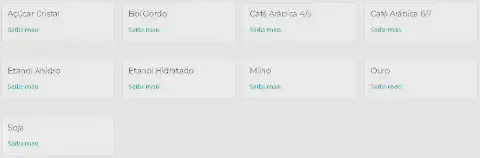 Interface Aegro exibindo cotações de commodities agrícolas