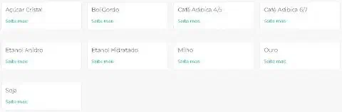 Interface Aegro exibindo cotações de commodities agrícolas