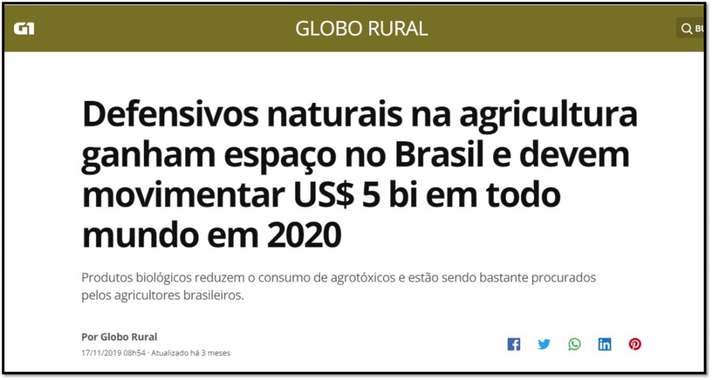 captura de tela de uma matéria jornalística do portal Globo Rural, veiculada no G1. A manchete em destaque inf