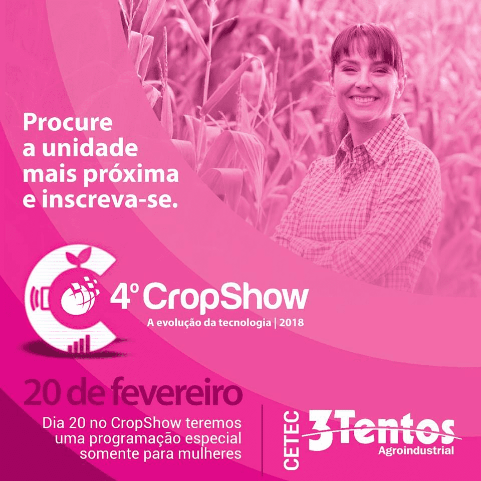 Esta é uma imagem promocional para a 4ª edição do evento ‘CropShow’, realizado em 2018, com o tema ‘A evolução da tecnologia’