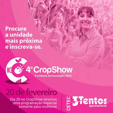 Esta é uma imagem promocional para a 4ª edição do evento 'CropShow', realizado em 2018, com o tema 'A evolução da tecnologia'