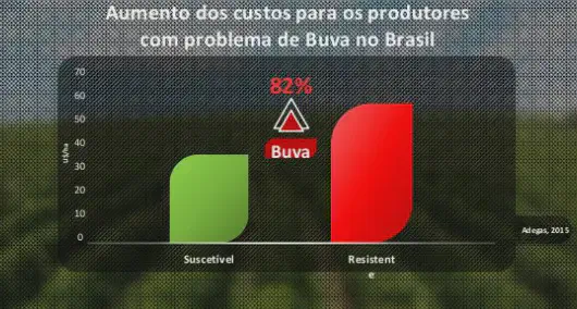 gráfico de barras que compara o aumento dos custos de produção agrícola em dólares por hectare (US$/ha)