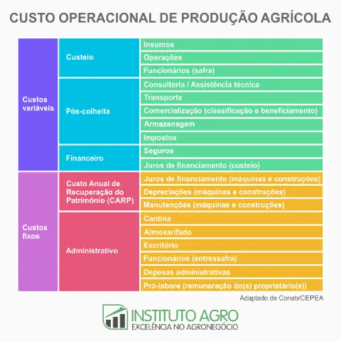 infográfico detalhado que estrutura o 'Custo Operacional de Produção Agrícola'. Ele é dividido em duas