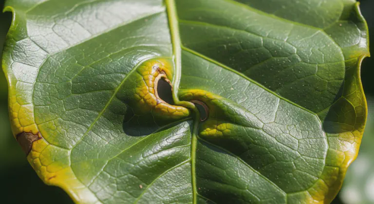 Deficiência de Cobre no Café: Nervura em S Folha de café com deficiência de cobre, nervura central em formato de S