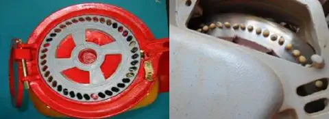 Esta imagem composta exibe em detalhe o funcionamento de um disco dosador de sementes, um componente crucial de uma plantadei