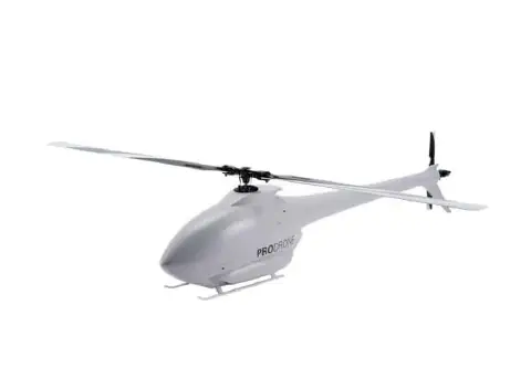 drone agrícola de grande porte, com design similar a um helicóptero, isolado sobre um fundo branco. O equip