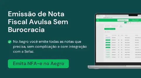 material promocional do software de gestão rural Aegro, destacando a funcionalidade de emissão de Nota Fiscal A