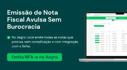 material promocional do software de gestão rural Aegro, destacando a funcionalidade de emissão de Nota Fiscal A