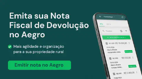 material de marketing do software de gestão rural Aegro, com foco na funcionalidade de emissão de Nota Fiscal d