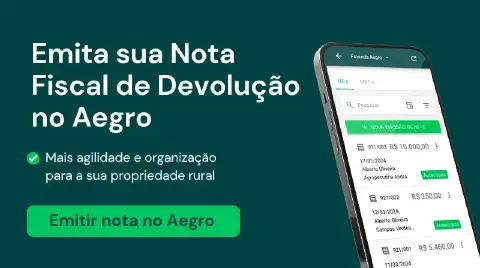 material de marketing do software de gestão rural Aegro, com foco na funcionalidade de emissão de Nota Fiscal d