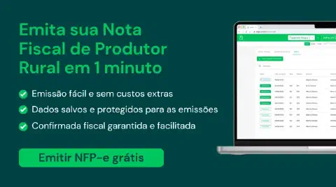 material promocional do software Aegro, focado na funcionalidade de emissão da Nota Fiscal de Produtor Rural El