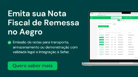 material promocional do software de gestão rural Aegro, destacando a funcionalidade de emissão de Nota Fiscal d