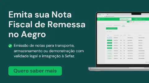 material promocional do software de gestão rural Aegro, destacando a funcionalidade de emissão de Nota Fiscal d