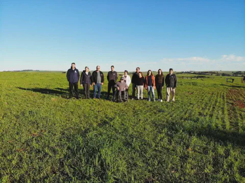 grupo diversificado de aproximadamente onze pessoas, incluindo homens, mulheres e uma pessoa em cadeira d