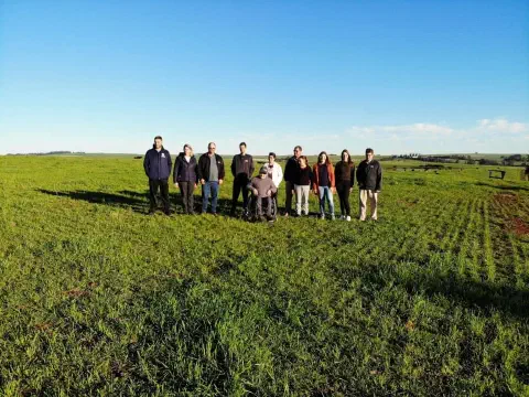 grupo diversificado de aproximadamente onze pessoas, incluindo homens, mulheres e uma pessoa em cadeira d