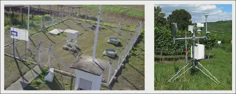 comparativo entre dois tipos de estações meteorológicas utilizadas no contexto agrícola. À esquerda, vemos
