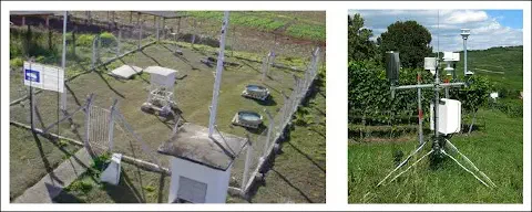 comparativo entre dois tipos de estações meteorológicas utilizadas no contexto agrícola. À esquerda, vemos