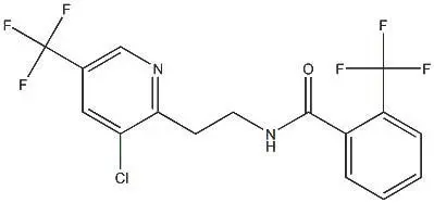 a estrutura química molecular do Fluopyram, um ingrediente ativo amplamente utilizado na agricultura moderna.