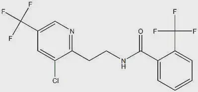 a estrutura química molecular do Fluopyram, um ingrediente ativo amplamente utilizado na agricultura moderna.
