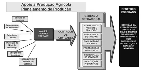 fluxograma detalhado que ilustra o processo de planejamento e gestão da produção agrícola. O diagrama,