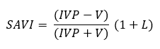 a fórmula matemática do Índice de Vegetação Ajustado ao Solo, conhecido como SAVI (Soil-Adjusted Vegetation In