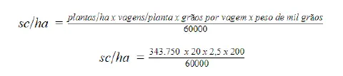 a fórmula matemática utilizada para estimar a produtividade de uma lavoura de grãos, como a de soja, expressa