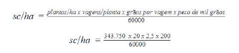 a fórmula matemática utilizada para estimar a produtividade de uma lavoura de grãos, como a de soja, expressa