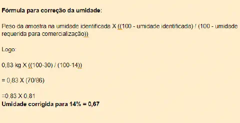 'Fórmula para correção da umidade', um cálculo essencial na agricultura, espec