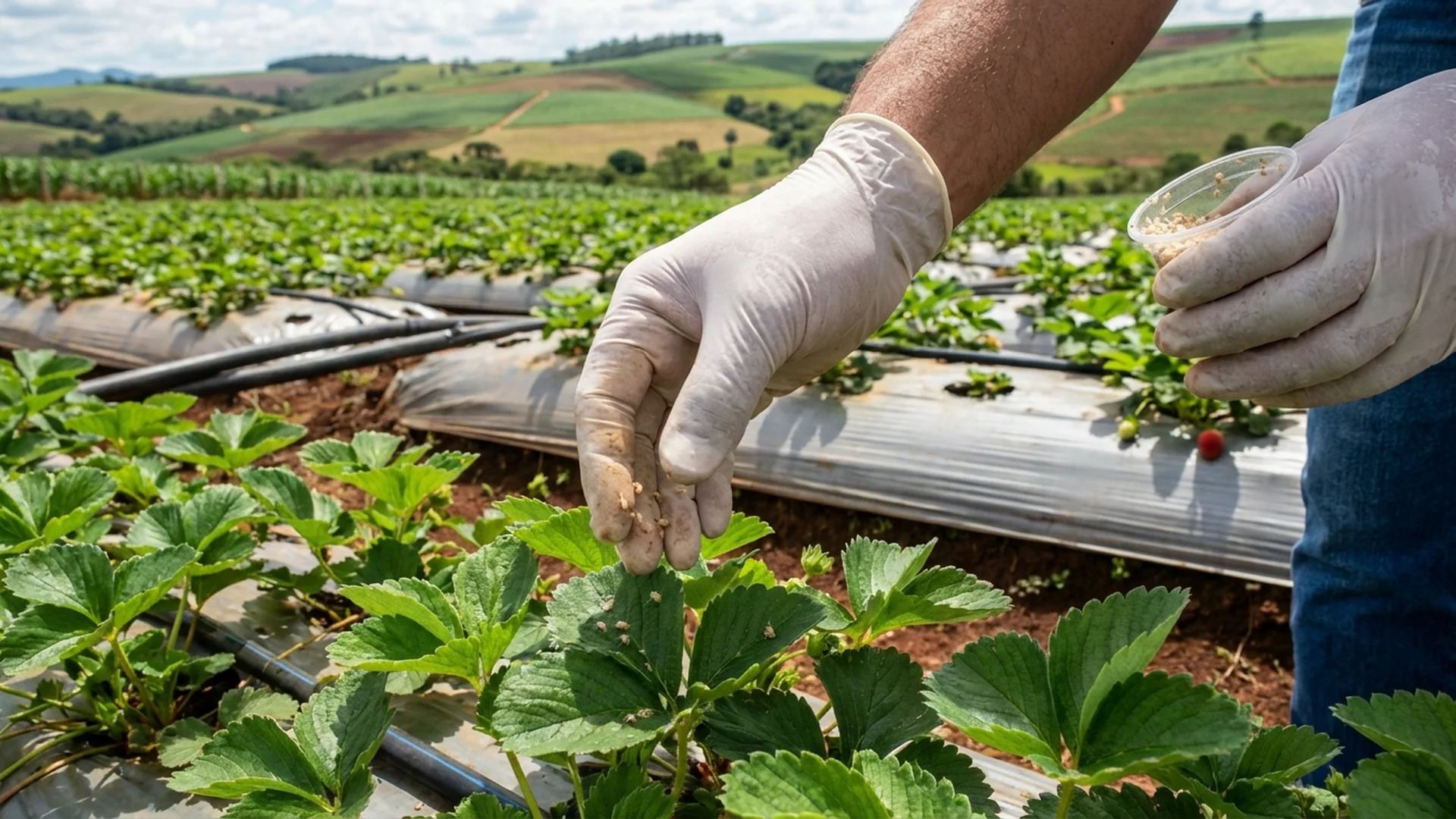 Imagem de destaque do artigo: Ácaro-rajado no Morango: Guia para o Manejo Eficaz [2025]