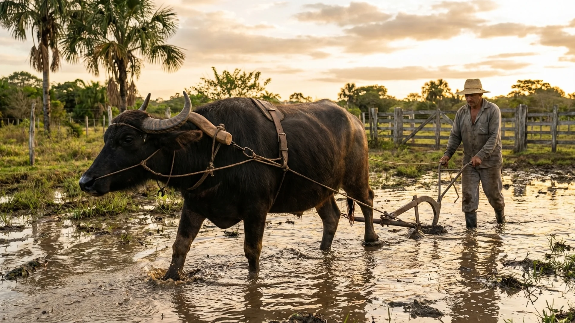 Imagem de destaque do artigo: Búfalo na Tração Animal: Guia de Economia e Manejo [2025]