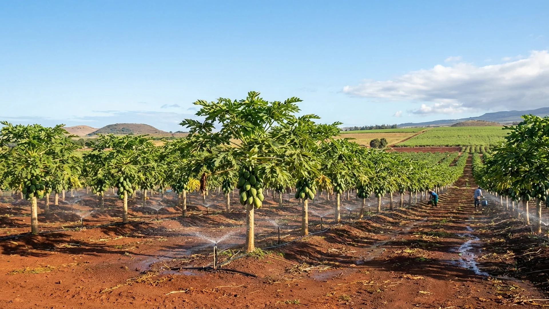 Imagem de destaque do artigo: Irrigação de Mamão: Guia Completo para Produzir Mais [2025]