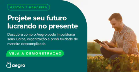 material publicitário do software Aegro, com foco na funcionalidade de gestão financeira. Ela é dividida em dua