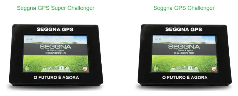 dois dispositivos de GPS agrícola da marca Seggna, lado a lado, sobre um fundo branco. À esquerda, o modelo é